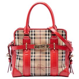 Borsa Satchel Minford Portrait in tela rivestita beige Haymarket Check Burberry