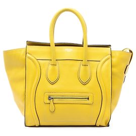 Céline Celine Mini Luggage Tote in pelle di vitello grana grossa gialla