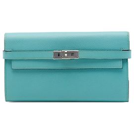 Cartera Hermès Kelly Longue en cuero Epsom azul