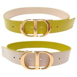 Christian Dior CINTURÓN DIOR 30 MONTAIGNE REVERSIBLE CD DE CUERO NUEVO VERDE Y BEIGE T70 BELT