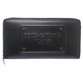 Autre Marque Portafoglio lungo rotondo con zip da uomo Dolce & Gabbana in vitello nero
