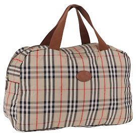 Borsa Boston pieghevole Burberrys Nova Check in tela beige e marrone autentica ti4005