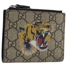 Cartera Compacta GUCCI GG Supreme PVC Beige Silver 547083 Auth 202833M