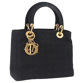 Borsa Christian Dior Lady Dior Canage Canvas Black Gold Auth 200447