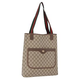 Borsa Tote GUCCI GG Supreme Web Sherry Line PVC Beige Oro 89 02 003 Auth 203010