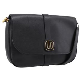 Bolso de hombro Christian Dior de cuero negro y oro Auth 203420