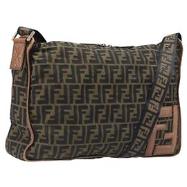 FENDI Zucca Canvas Schultertasche Braun Schwarz Auth 197699