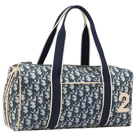 Christian Dior Trotter Hand Bag PVC Leather Navy White Auth 201187