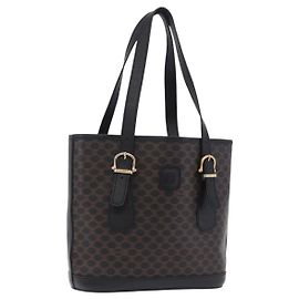 Céline CELINE Macadam Canvas Tote Bag PVC Leder Schwarz Gold Auth 203439V