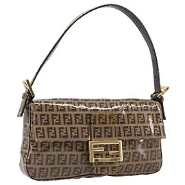 FENDI Zucchino Canvas Mamma Baguette Tasche aus beschichtetem Canvas Beige Gold Auth 200545V
