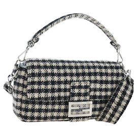 FENDI Newbucket Mamma Baguette Schultertasche aus Wolle 2way Schwarz Silber Auth 202909SAV
