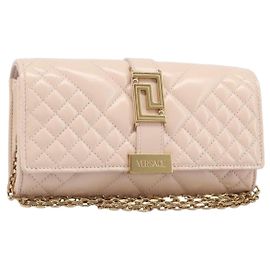Portafoglio a Spalla con Catena VERSACE Greca Goddess in Pelle Pink Gold Auth 200704V