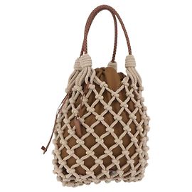 Sac Tote PRADA en tissus tricotés Beige Silver Auth 202904SAM