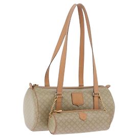 Céline Bolso de hombro CELINE Macadam Canvas PVC Beige Gold Auth 199837V