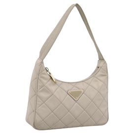 PRADA Hand Bag Nylon Beige Gold Auth 203797A
