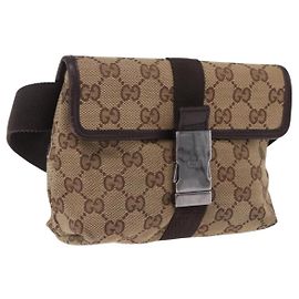 Riñonera GUCCI GG Canvas Beige Silver 131236 Auth 202852