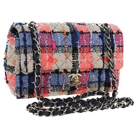 Borsa a tracolla CHANEL Chain Matelasse 20 Tweed Orange Gold CC Auth BA15643SM