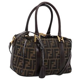 FENDI Zucca Canvas Handtasche 2way Brown Gold Auth 202934