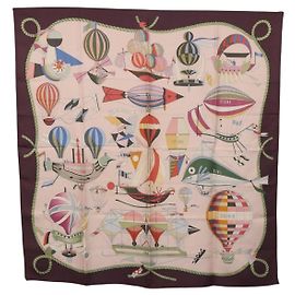 Hermès HERMES Carré 90 Schal "LES FOLIES DU CIEL" Seide Rosa Auth bs36920