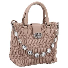 Borsa a tracolla Miu Miu Matelassé con catena in pelle 2way Rosa Argento Auth 202582V