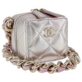 CHANEL Matelasse Chain Shoulder Pouch Lamb Skin Gold Silver CC Auth bs36858SAM