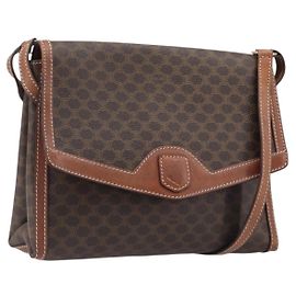 Céline Bolso de hombro CELINE Macadam PVC Cuero Marrón Tono Dorado Auth 201420