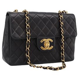 Borsa a tracolla CHANEL Big Matelasse 30 con catena in pelle d'agnello nera e oro CC Auth 203491SAV