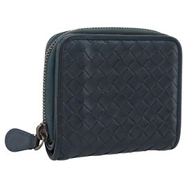 Portafoglio Bifold BOTTEGA VENETA INTRECCIATO in pelle blu autentico 203097