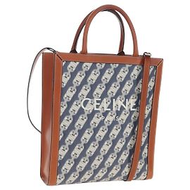 Céline CELINE Macadam Canvas Vertical Cabas Small Hand Bag Navy Gold Auth 202902M