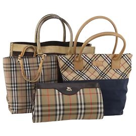 Borsa a mano BURBERRY Nova Check in tela nylon 4 Set Beige Brown Auth 200759