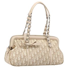 Borsa a mano Christian Dior Trotter Canvas Romantic PVC Beige Silver Auth 202956