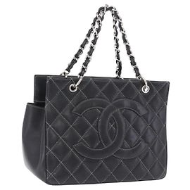 Bolsa de mão CHANEL Matelasse com corrente em couro preto e prata CC Auth ka6174SAV