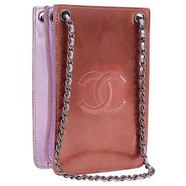 Bolso de hombro con cadena CHANEL Charol Rosa Plata CC Auth 203084M