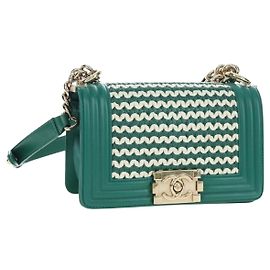 CHANEL Boy Chanel 20 Borsa a tracolla con catena in pelle Verde Oro CC Auth 203249SAM