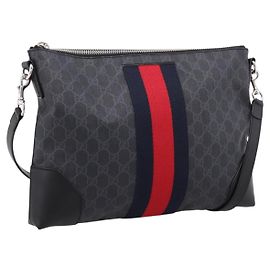 Borsa a tracolla GUCCI GG Supreme Sherry Line PVC Nero Argento 474139 Auth 202992