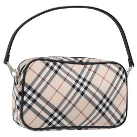 BURBERRY Nova Check Blue Label Accessory Pouch Canvas Beige Silver Auth 203006A