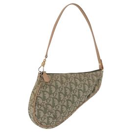 Pouch Accessori Christian Dior Trotter Canvas Saddle Khaki Gold Auth 202969