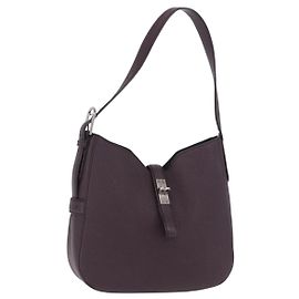 BALLY Schultertasche Leder Bordeaux Silber Auth 201238
