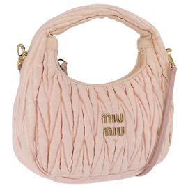 Miu Miu Matelassé Wonder Handtasche Satin 2way Pink Gold Auth 197282V