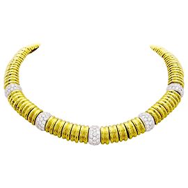 Autre Marque Two-tone gold and diamond gadroon necklace.