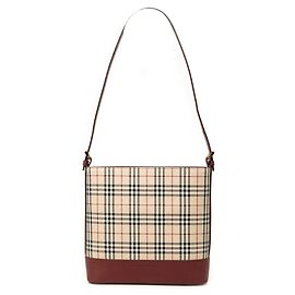 Beige Burberry House Check Canvas Shoulder Bag