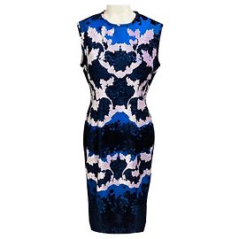 Yigal Azrouel Blue Multi Bajam Daisy Trellis Burn Out Kleid