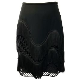 Stella Mc Cartney Minifalda Stella McCartney Corinna de crepe con flecos y encaje de mimbre negro