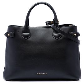 Borsa Satchel Banner Burberry Medium in pelle e House Check nera
