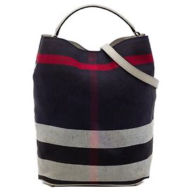Borsa bucket satchel Burberry Ashby in tela Mega Check blu, taglia Medium
