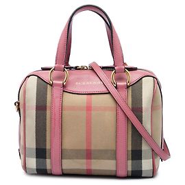 Burberry Small House Check Canvas Alchester Bowling Bag Satchel Rosa