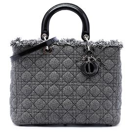 Autre Marque Borsa Lady Dior Large in tweed Cannage nero