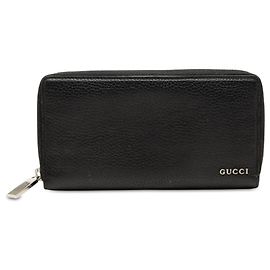 Black Gucci Calfskin Zip Around Long Wallet