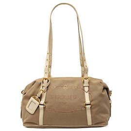 Beige Prada Canvas Canapa Logo Schultertasche