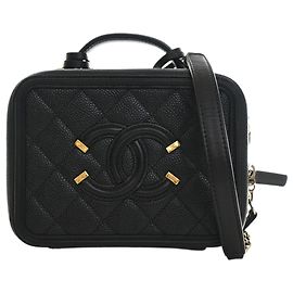 Bolsa Vanity Satchel Chanel Small Caviar CC Filigree Preta